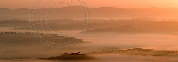 Tuscan Hillside sunset in mist